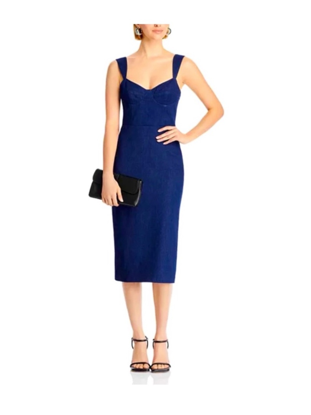 Aqua Navy Fitted Midi Dress with Wide Straps